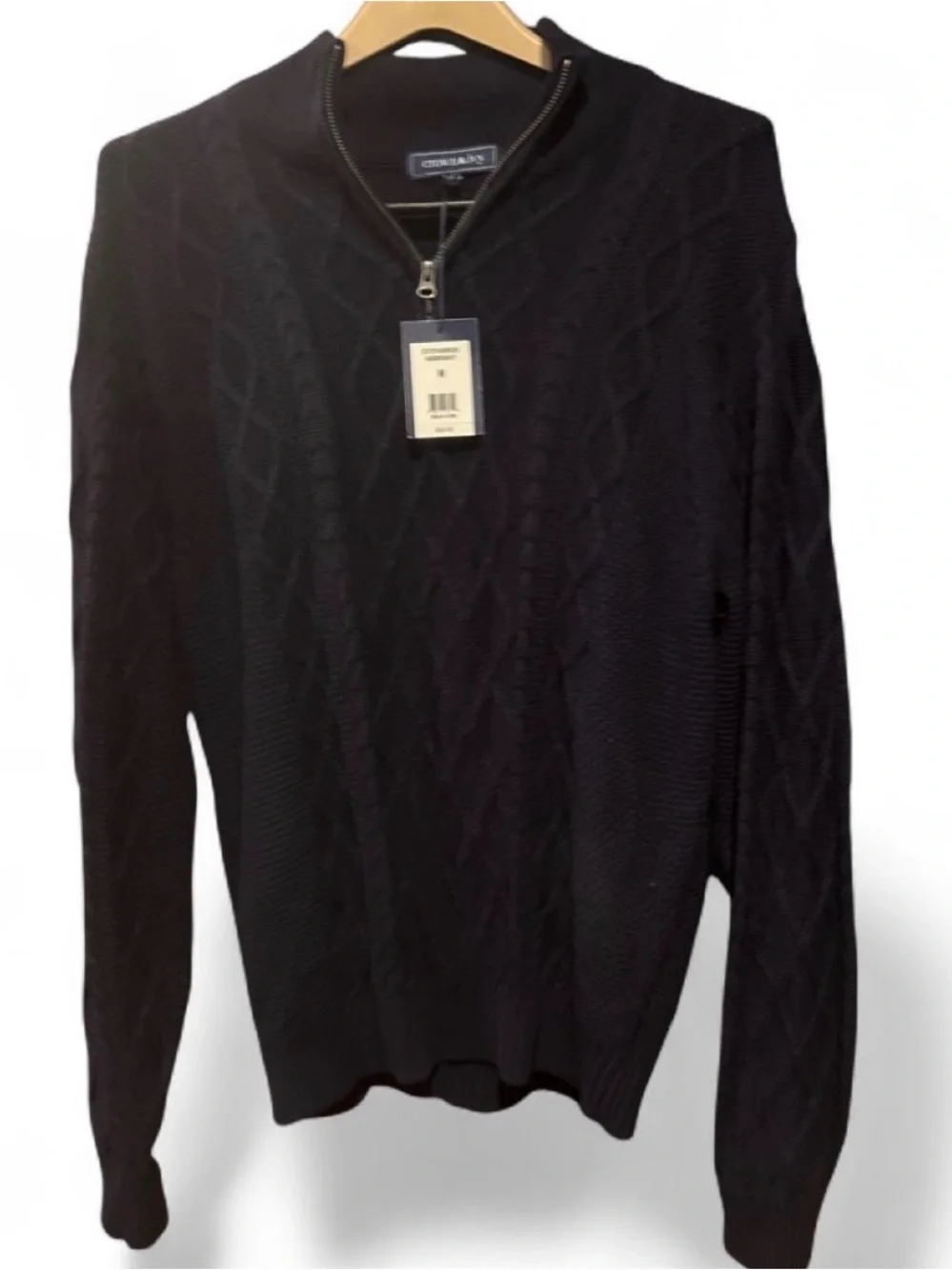 crown & ivy Black Cable-Knit Quarter-Zip Sweater